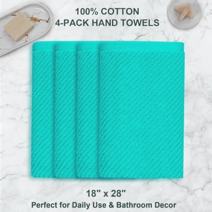 VOOVA & MOVAS Bathroom Hand Towels 4PC, 100% Cotton, 18x28 in, Turquoise
