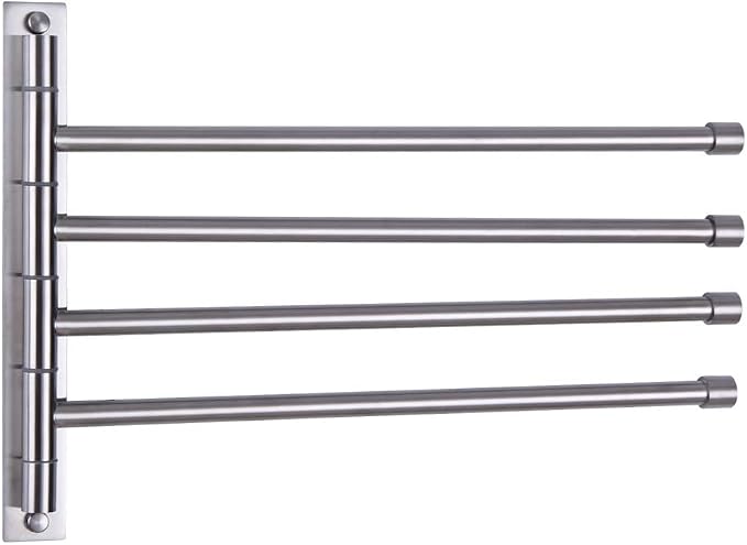 GERZWY Swivel Towel Bar SUS 304 Stainless Steel 4-Arm Bathroom Swing Hanger Towel Rack Holder Storage Organizer Space Saving Wall Mount Brushed Finish HYG04-LS