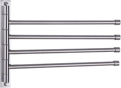 GERZWY Swivel Towel Bar SUS 304 Stainless Steel 4-Arm Bathroom Swing Hanger Towel Rack Holder Storage Organizer Space Saving Wall Mount Brushed Finish HYG04-LS