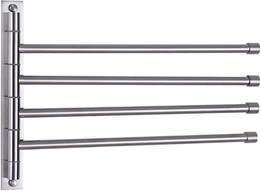 GERZWY Swivel Towel Bar SUS 304 Stainless Steel 4-Arm Bathroom Swing Hanger Towel Rack Holder Storage Organizer Space Saving Wall Mount Brushed Finish HYG04-LS