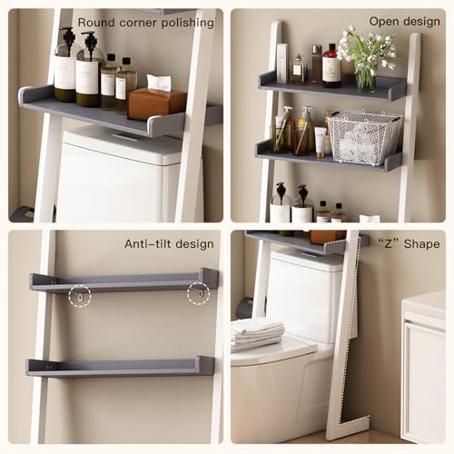 3-Tier Bathroom Over Toilet Storage for Small Space (White+Grey)