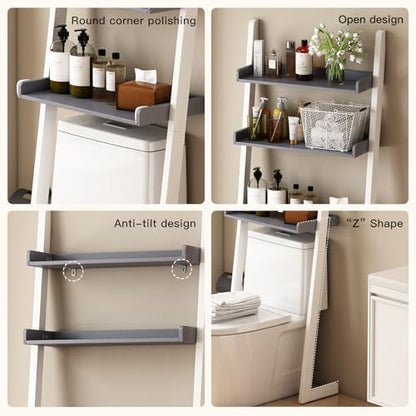 3-Tier Bathroom Over Toilet Storage for Small Space (White+Grey)