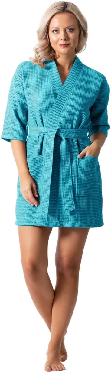 Lightweight Waffle Knit Bath, Spa & Bridesmaids Kimono Short Robes for Women - Quick Dry & Soft
