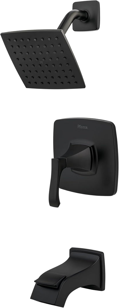 Pfister Venturi Tub & Shower Trim Kit, Valve and Cartridge Included, 1-Handle, Matte Black Finish, 8P8WS2VNSB