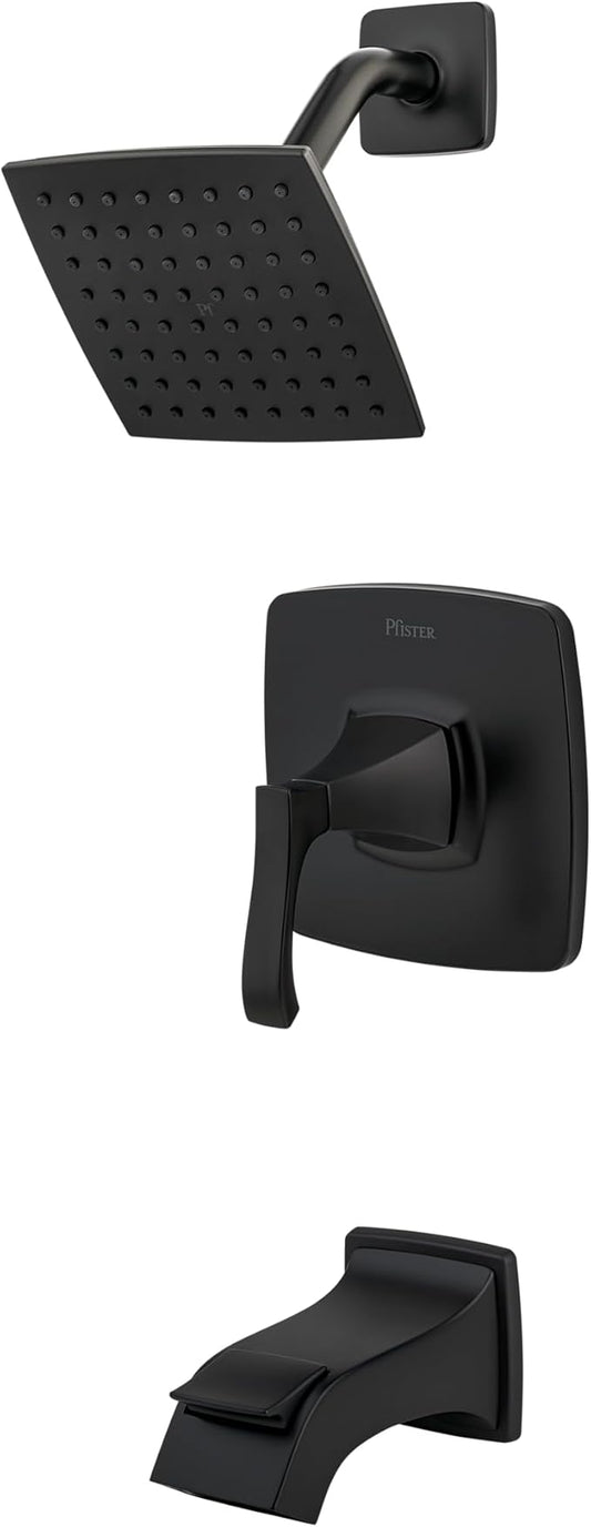 Pfister Venturi Tub & Shower Trim Kit, Valve and Cartridge Included, 1-Handle, Matte Black Finish, 8P8WS2VNSB