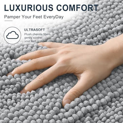 Smiry Thick Chenille Bathroom Runner Rugs 44x24, Soft Bath Mat, Light Grey