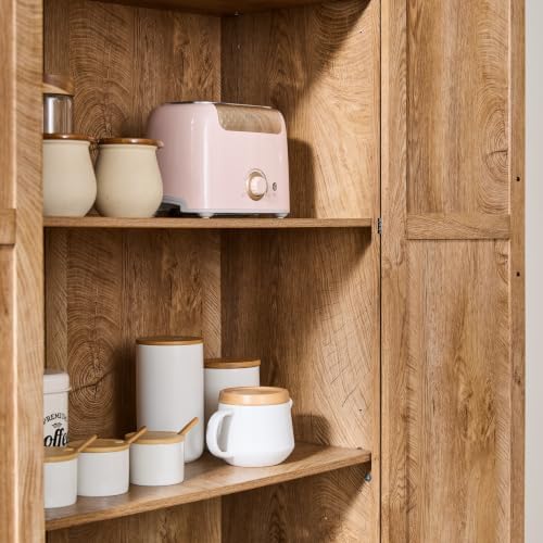 JXQTLINGMU Farmhouse Kitchen Pantry Cabinet - 72" Tall Wood Kitchen Storage Cabinets with Adjustable Shelves & 2 Barn Doors & Drawer, Versatile Storage for Dining Room, Bathroom, Light Walnut