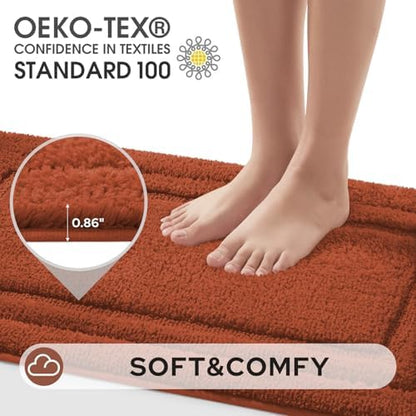 HOMEIDEAS Bathroom Rugs Sets 2 Piece, Extra Long Bath Mat Burnt Orange