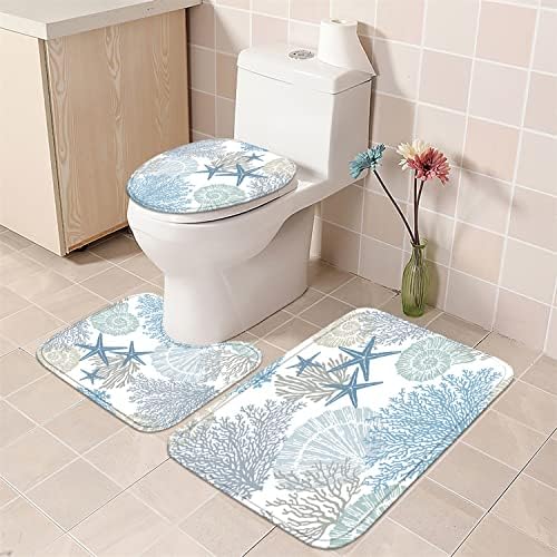 Nkzply 4Pcs Beach Shower Curtain Bathroom Sets with Shower Curtain and Rugs
