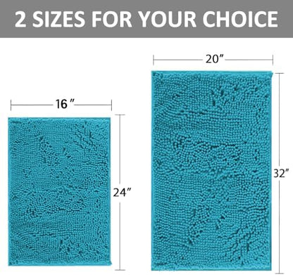 Teal Blue Bathroom Rugs Bath Mats for Bathroom Chenillen Bath Rug Set 2 Piece Non-Slip Bath Mats, Absorbent Shaggy Rugs, Machine Wash, Perfect Plush Bathroom Mats, Batroom Carpets Set