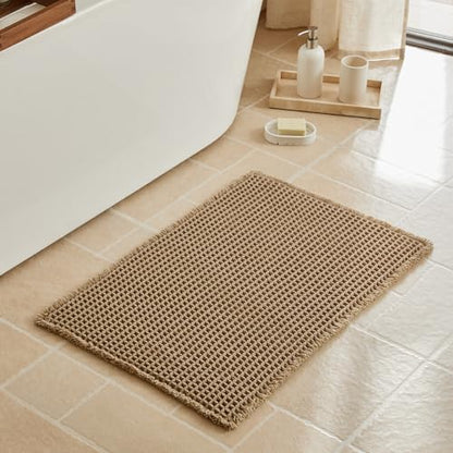 Triohero Waffle Bath Mat, Boho Bathroom Rugs Non Slip Washable, 20x30 Khaki