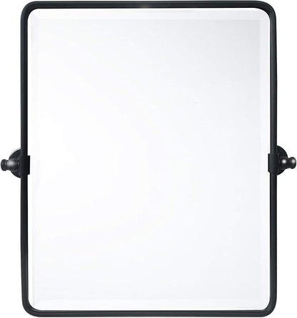 Farmhouse Black Metal Framed Pivot Rectangle Bathroom Mirror Rounded Rectangluar Tilting Beveled Vanity Mirrors for Wall, Overall 22.91 x 24 inches (Mirrror 19 x 24 inches)