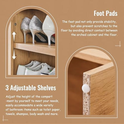 IFBUY 67" Tall Arched Bathroom Storage Cabinet, 8-Tier Modern Farmhouse Storage Cabinet with Adjustable Shelves, Wood Freestanding Cabinet for Bathroom, Living Room, Entryway, Hallway (Natural)