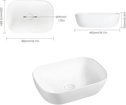 NUESTRA VIDA 18.1"x13" Bathroom Vessel Sink, White Ceramic Sink Bowl Above Counter, Vanity Sink, Lavatory Wash Basin