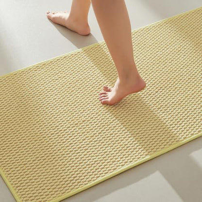 TYUU Bathroom Runner Rug, Long Bath Mat Washable Thin Quick Dry Low Pile Bathroom Runner Rugs 24 x 60 Non Slip, Yellow 24"x60"