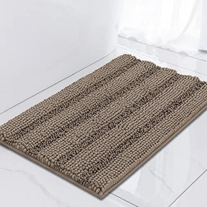 Turquoize Small Bathroom Rug 17x24, Soft Chenille Bath Rug, Taupe Brown