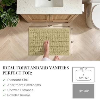 Bcoimo Bath Rug Mat,Beige Chenille High Absorbent Bathroom Shower Tub Mats