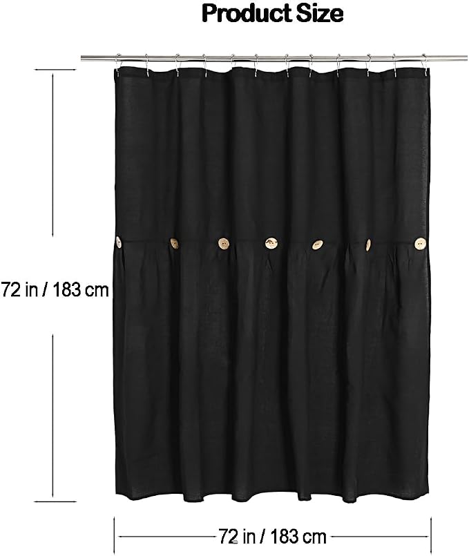 DOSLY IDÉES Farmhouse Shower Curtain,Black Cloth Button Curtain,Cotton Blend Fabric,Rustic Country Shabby Chic Style,72x72 in