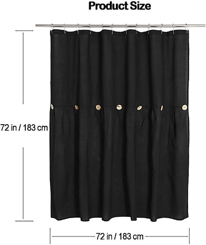 DOSLY IDÉES Farmhouse Shower Curtain,Black Cloth Button Curtain,Cotton Blend Fabric,Rustic Country Shabby Chic Style,72x72 in