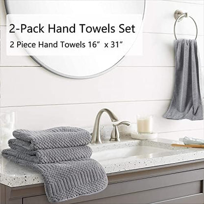 2 Piece Gray Geometric Hand Towel Set 16"x31" Soft Highly Absorbent Quick Dry Bathroom Towels Microfiber Plush Towels Set Woven Towels for Kitchen Hotel Spa Gym