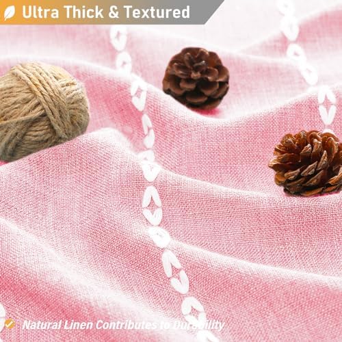 BTTN 72x96 Extra Long Boho Linen Heavy Duty Shower Curtain Set, Blush Pink