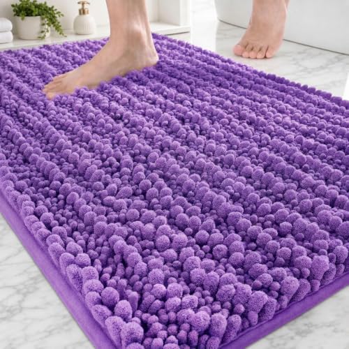 Disolla Purple Bathroom Rug 20x32 Inch - Luxury Chenille Bath Mat, Thick Shaggy Plush Absorbent Rug, Non-Slip Machine Washable Mats for Bathroom Floor & Decor