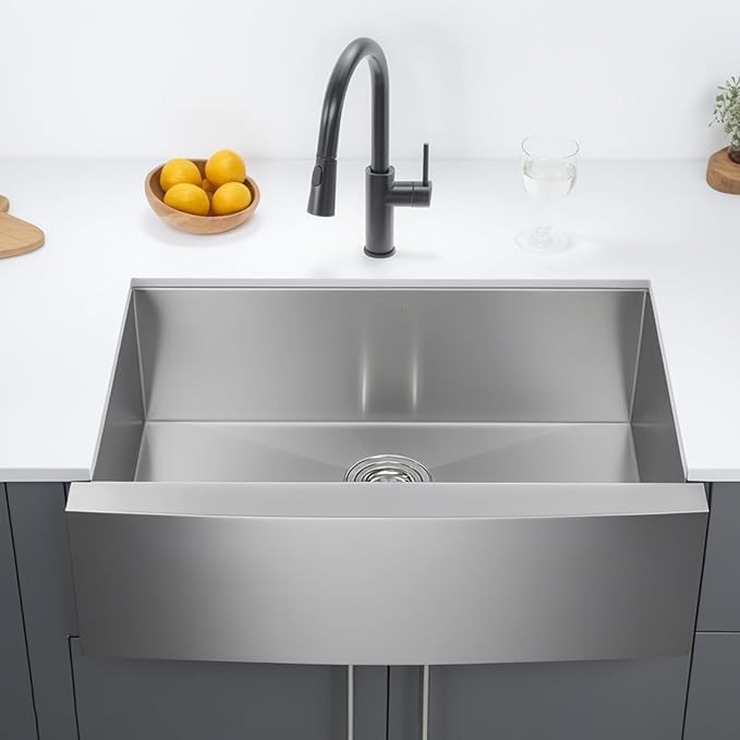 KINGO HOME Farmhouse Sink 33 Inch,16 Gauge Undermount Single Bowl 304 Stainless Steel Farmhouse Kitchen Sink, 9 Inch Deep Apron Front Farm Sink with drain