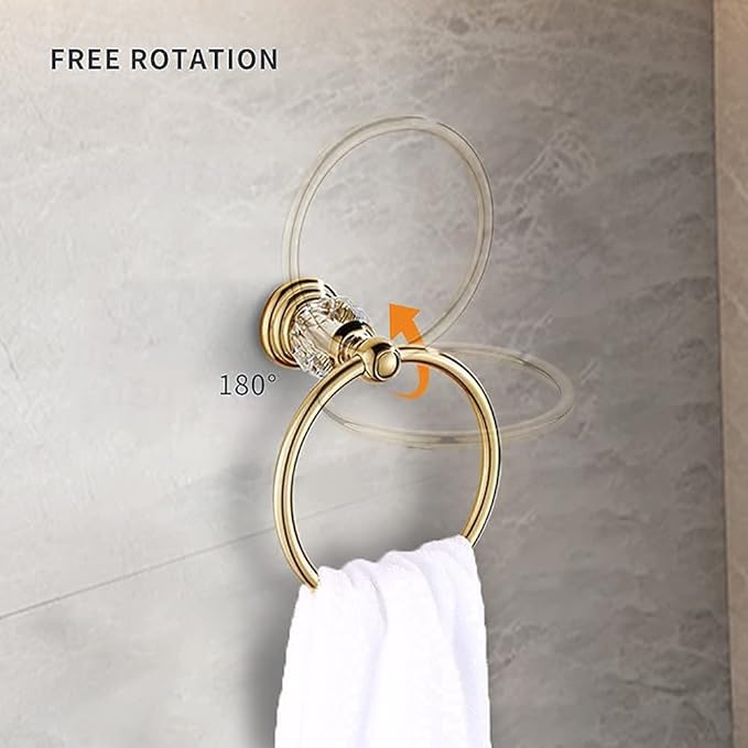 WINCASE Gold Bathroom Accessories, Adjustable Crystal Towel Bar Set, Golden Hardware Set Hand Towel Ring Racks Paper Holder Hook Wall Mounted