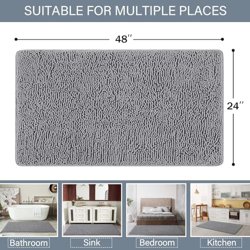 LOCHAS Luxury Bathroom Rug Shaggy Bath Mat 24 x 48 Inch, Gray