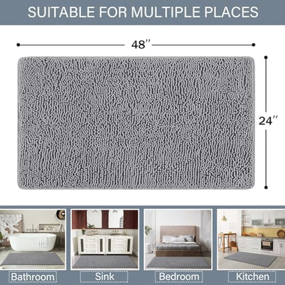 LOCHAS Luxury Bathroom Rug Shaggy Bath Mat 24 x 48 Inch, Gray