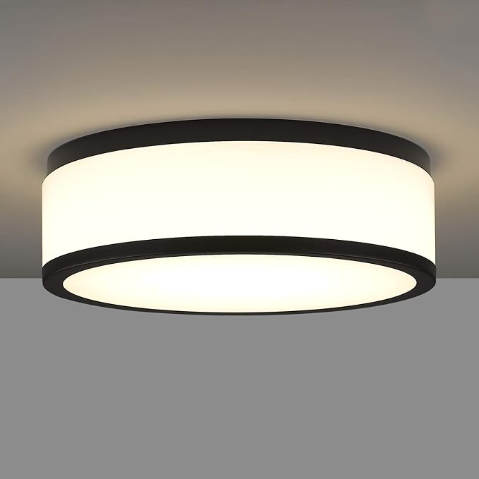LED Flush Mount Ceiling Light, 15 inch, 24W Dimmable 3000K 4000K 5000K Matte Black Modern Round Ceiling Light Fixture for Kitchen, Hallway, Bathroom, Stairwell, LMS-054