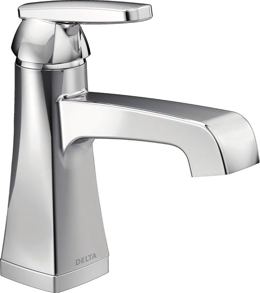 Delta Faucet Ashlyn Single Hole Bathroom Faucet, Single Handle Bathroom Faucet Chrome, Bathroom Sink Faucet, Diamond Seal Technology, Drain Assembly, Chrome 564-MPU-DST