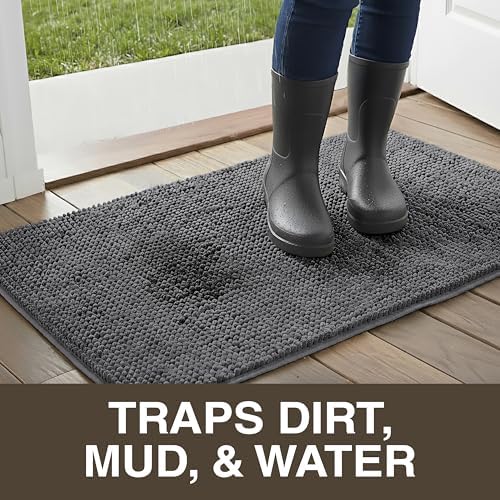 Neater Home Plush Bathroom Rugs 30x20 Thick Chenille Quick Dry Microfiber Absorbent Bath Mat, Soft Bath Rugs, Machine Washable Bathroom Floor Mat for Tub Shower Sink, Home Decor Accessories, Charcoal