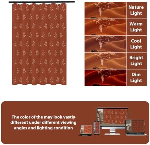 ORTIGIA Linen Shower Curtain Terracotta Farmhouse Vintage Floral Shower Curtains Burnt Orange Boho Rustic Curtains Block Print Cottagecore Decor for Bathroom 72 W x 72 L