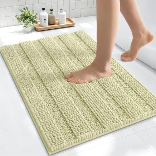 Smiry Thick Small Chenille Bathroom Rugs 24x16, Absorbent Bath Mat, Vanilla