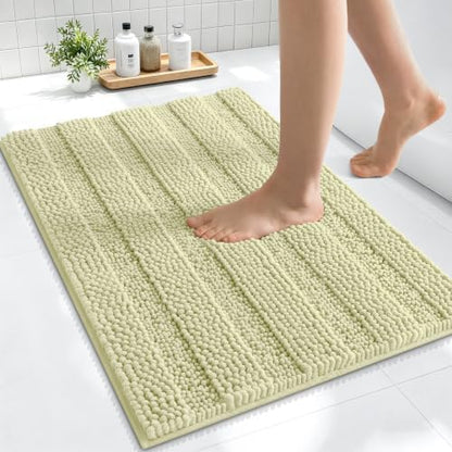 Smiry Thick Small Chenille Bathroom Rugs 24x16, Absorbent Bath Mat, Vanilla
