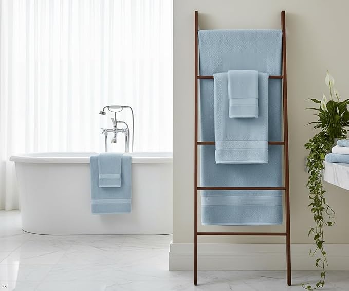 CRAFTBERRY-6 Piece Cotton Bath Towel Set-2 Bath - 2 Hand - 2 Face, Sky Blue | 100% Cotton • Thick & Plush • Hotel Quality • Ultra Soft • Highly Absorbent • Quick Dry • Low Lint • Machine Washable