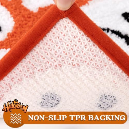Pauwer Halloween Bathroom Rugs Sets 3 Piece, Fall Bath Mats, Orange Ghost