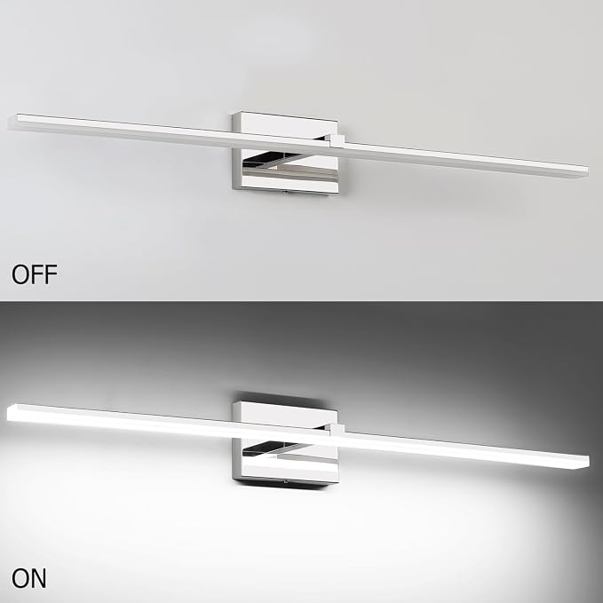 40in Chrome Bathroom Vanity Light Modern LED Bathroom Light Fixtures 5CCT Dimmable 28W Vanity Light Bar for Bath