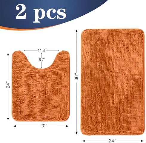 OLANLY Chenille Bathroom Rugs Mats Sets 2 Piece, 36"x24"+24"x20", Clay