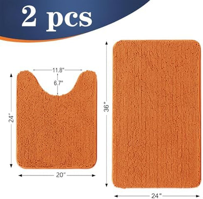OLANLY Chenille Bathroom Rugs Mats Sets 2 Piece, 36"x24"+24"x20", Clay