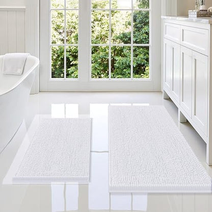 Smiry Chenille Bathroom Rugs Sets 2 Piece (36x24+24x16, White)