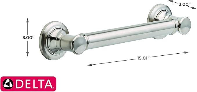 Delta Traditional (1-Pack) 12' Shower Grab Bar ADA Compliant Brilliance Stainless Steel 450 lb Capacity Bathroom Safety Handle for Shower, Tub | Wall Mount Balance Assist, Handicap Grip 41612-SS