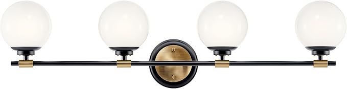 Kichler Benno 4-Light Vanity, Modern Light with Opal Glass in Black and Champagne Bronze, for Bathroom or Powder Room (8.75" x 34"), 55173BKCPZ