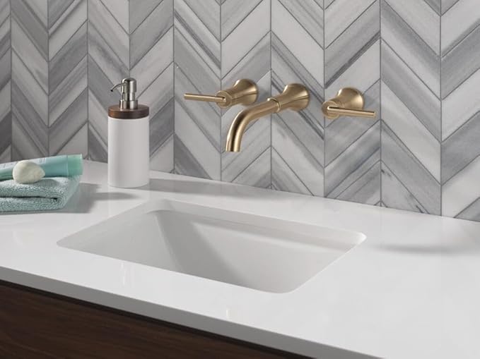 Delta Trinsic Wall Mount Bathroom Faucet 3 Hole, Brushed Gold Bathroom Sink Faucet for Wall, Champagne Bronze T3554LF-CZLHP-WL (Valve and Handles Not Included)