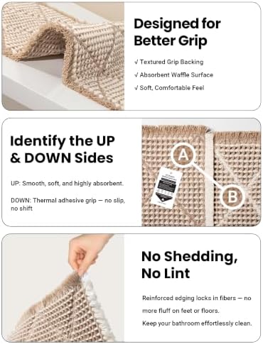 Furicher Waffle Bath Mat Set, Non Slip Bathroom Rugs 2 Piece, Brown & White