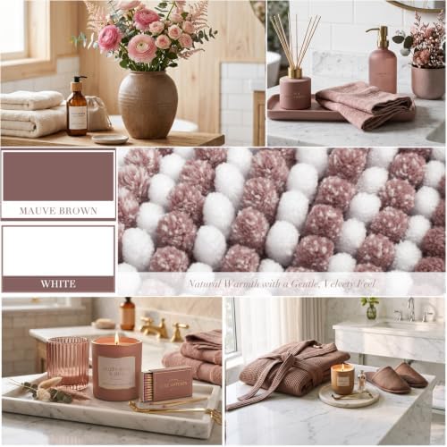 BSICPRO Bathroom Rugs Sets 2 Piece, Non Slip Striped Bath Mats, Mauve Brown