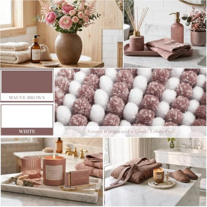 BSICPRO Bathroom Rugs Sets 2 Piece, Non Slip Striped Bath Mats, Mauve Brown