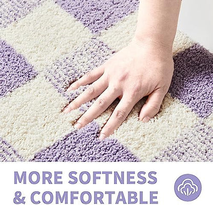 CozeCube Lavender Checkered Bath Mat 36"x24" Non Slip Washable Rug
