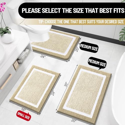 OLANLY Bathroom Rugs 36x24, Soft Absorbent Microfiber Bath Rugs, Beige